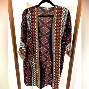 Earthbound Trading Company Black Boho Print Kimono Size Medium